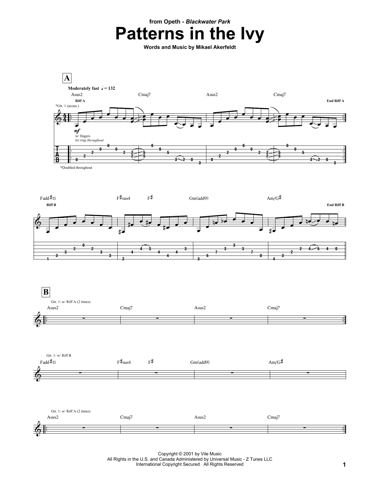 Download Opeth Patterns In The Ivy Sheet Music and learn how to play Guitar Tab PDF digital score in minutes