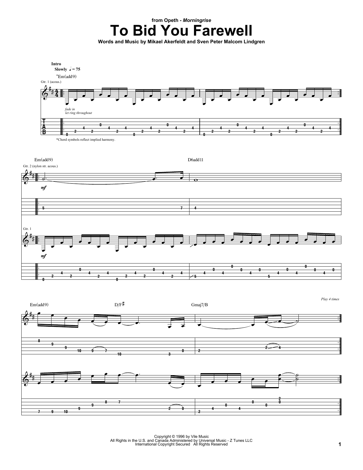 Download Opeth To Bid You Farewell Sheet Music and learn how to play Guitar Tab PDF digital score in minutes