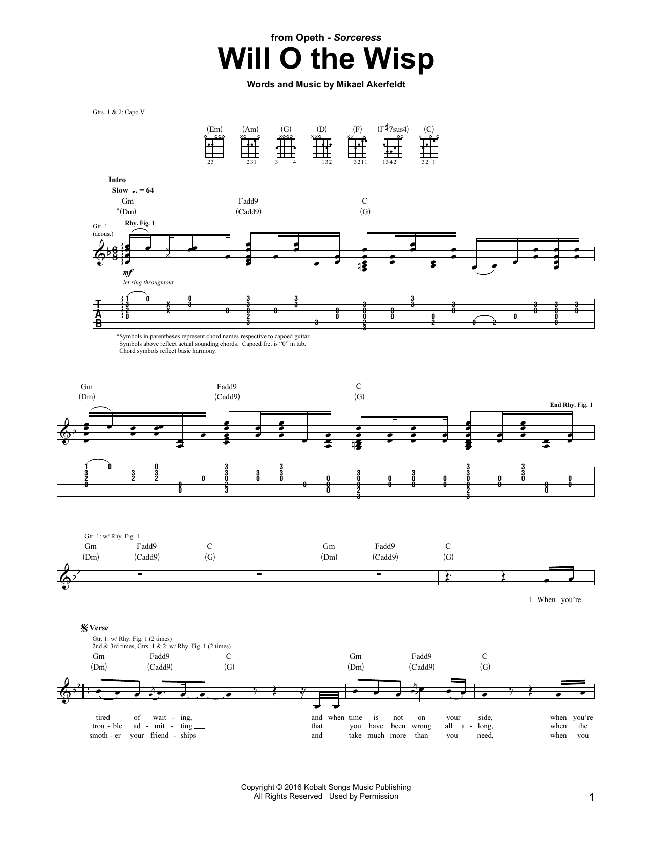 Download Opeth Will O The Wisp Sheet Music and learn how to play Guitar Tab PDF digital score in minutes