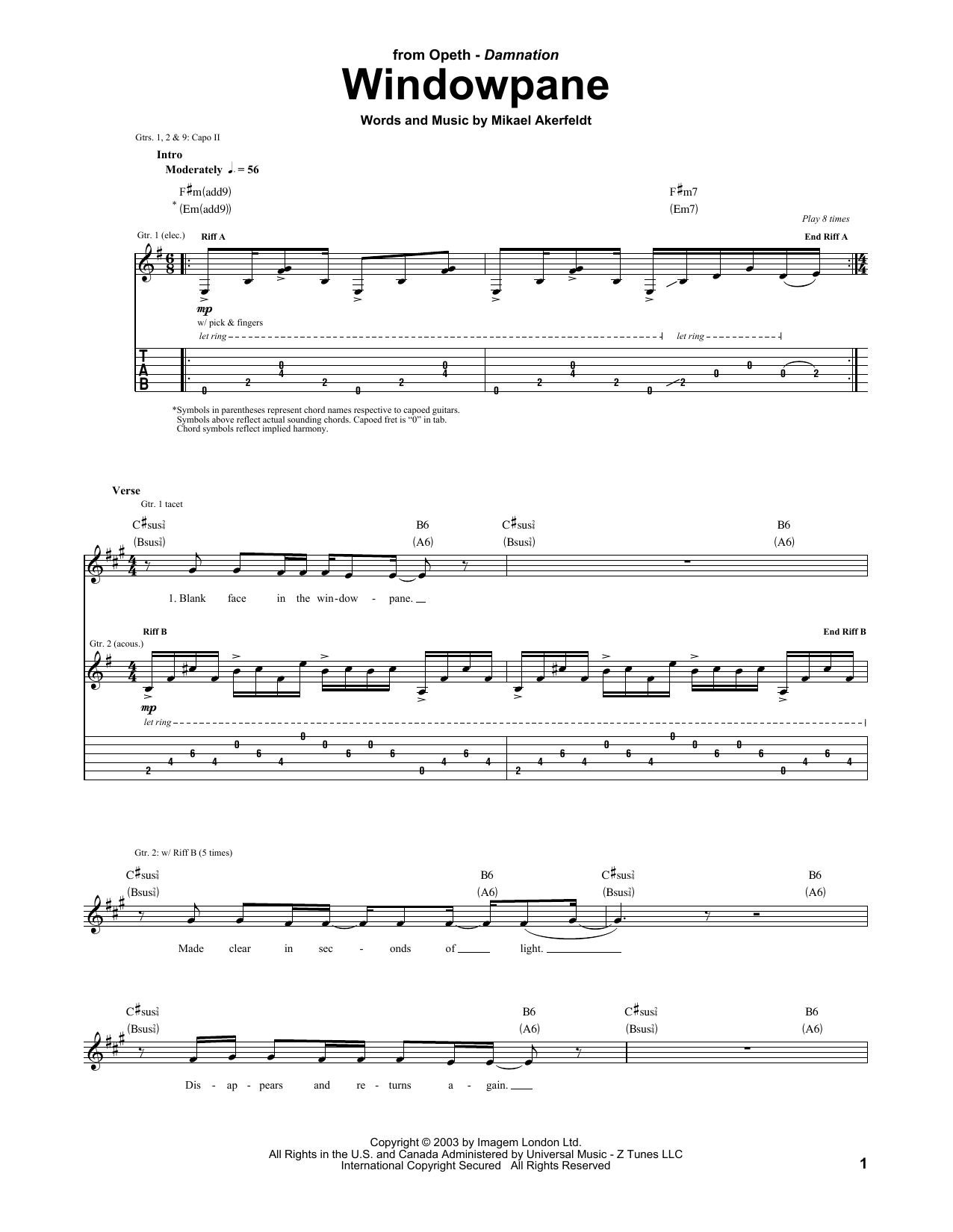 Download Opeth Windowpane Sheet Music and learn how to play Bass Guitar Tab PDF digital score in minutes