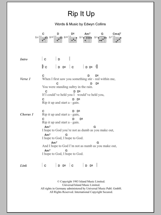 Download Orange Juice Rip It Up Sheet Music and learn how to play Lyrics & Chords PDF digital score in minutes