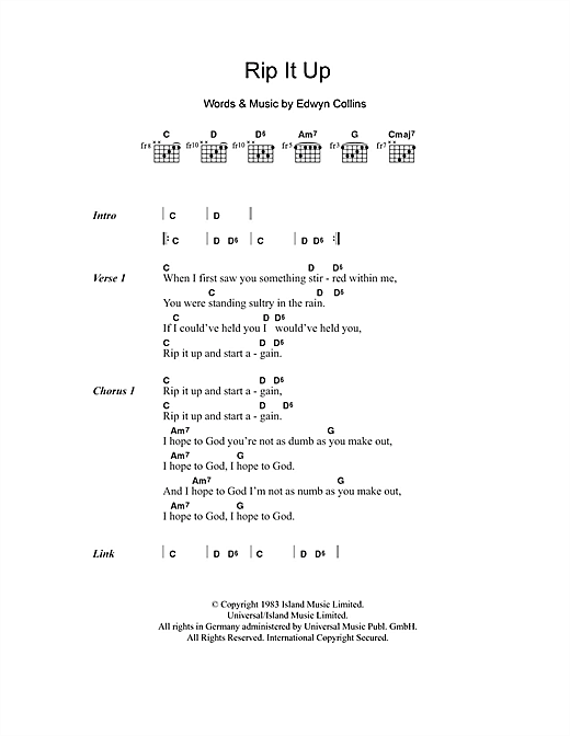 Download Orange Juice Rip It Up Sheet Music and learn how to play Lyrics & Chords PDF digital score in minutes