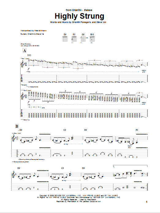 Download Orianthi Highly Strung Sheet Music and learn how to play Guitar Tab PDF digital score in minutes