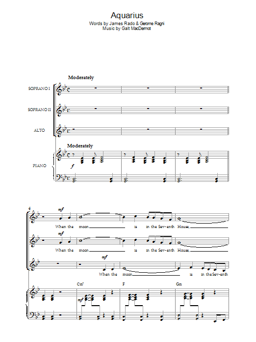 Download Galt MacDermot Aquarius (from 'Hair') Sheet Music and learn how to play SSA PDF digital score in minutes