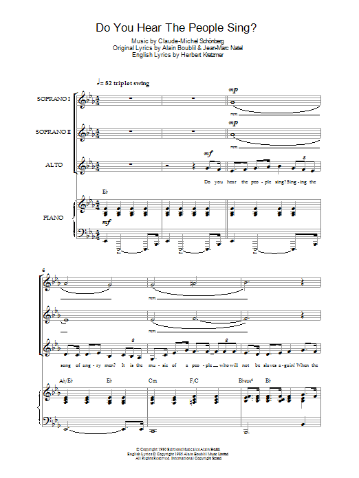 Download Boublil and Schonberg Do You Hear The People Sing? (from Les Miserables) Sheet Music and learn how to play SAB PDF digital score in minutes