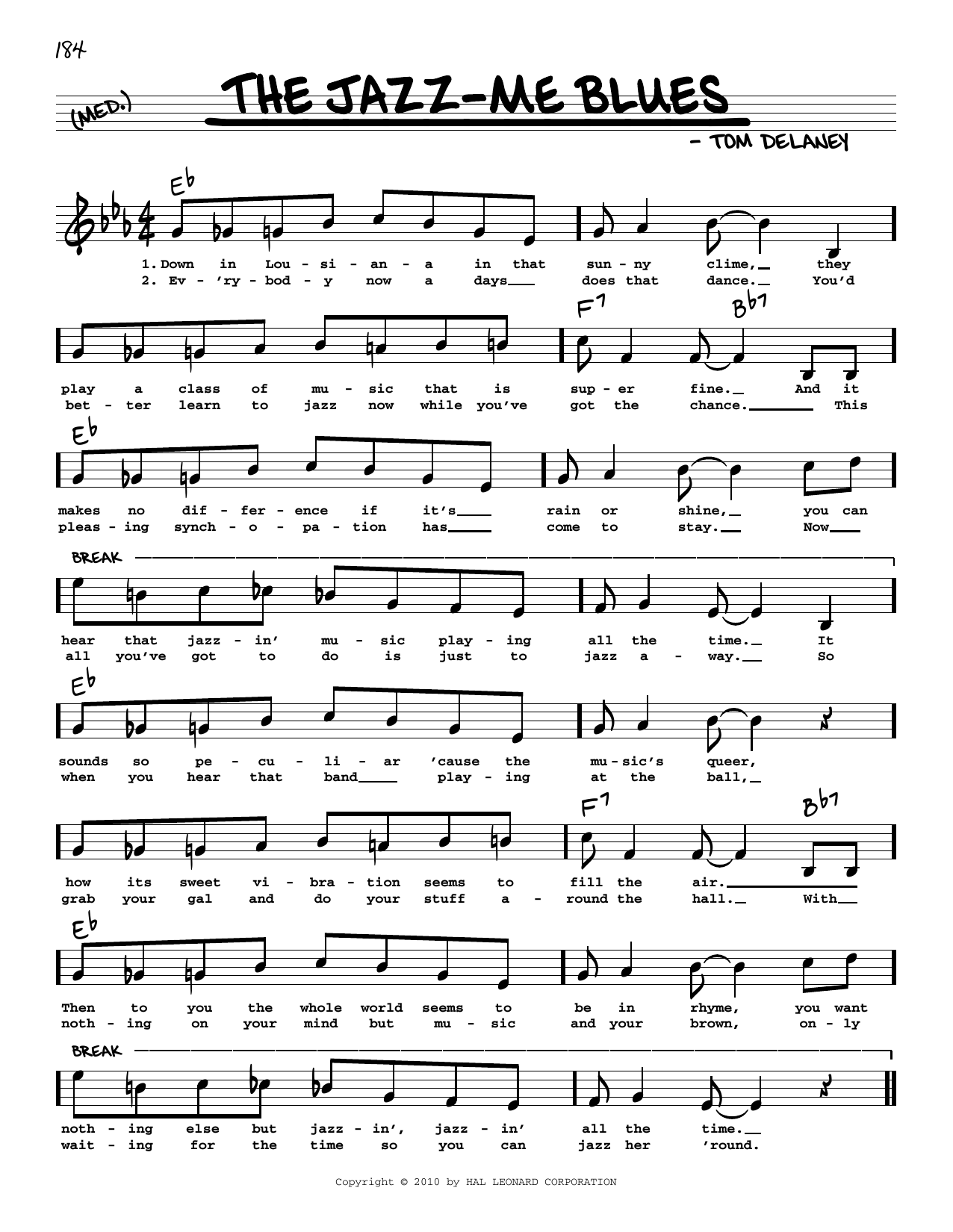 Download Original Dixieland Jazz Band The Jazz-Me Blues (arr. Robert Rawlins) Sheet Music and learn how to play Real Book – Melody, Lyrics & Chords PDF digital score in minutes