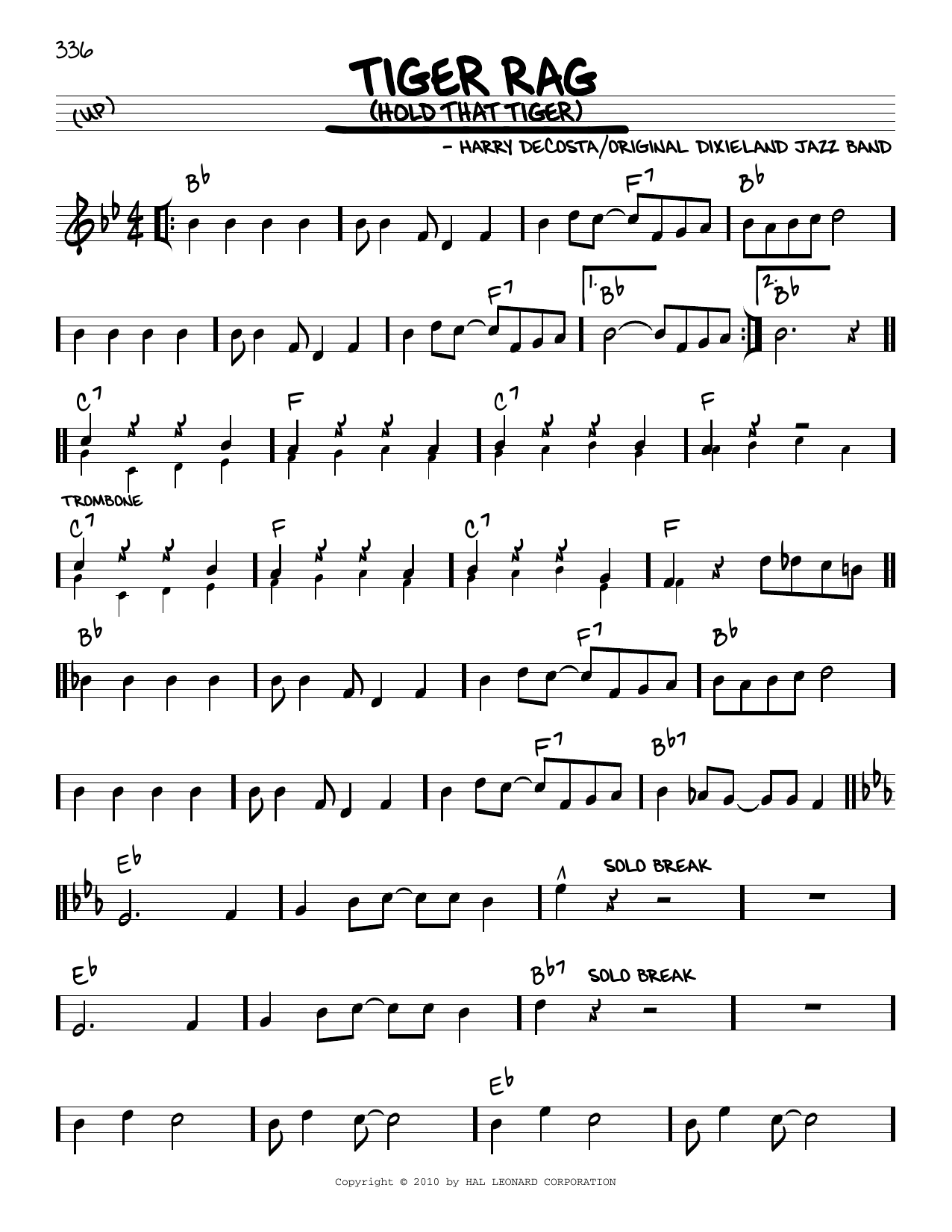 Download Original Dixieland Jazz Band Tiger Rag (Hold That Tiger) (arr. Robert Rawlins) Sheet Music and learn how to play Real Book – Melody, Lyrics & Chords PDF digital score in minutes