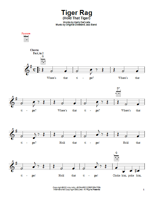 Download Original Dixieland Jazz Band Tiger Rag (Hold That Tiger) Sheet Music and learn how to play Piano Solo PDF digital score in minutes