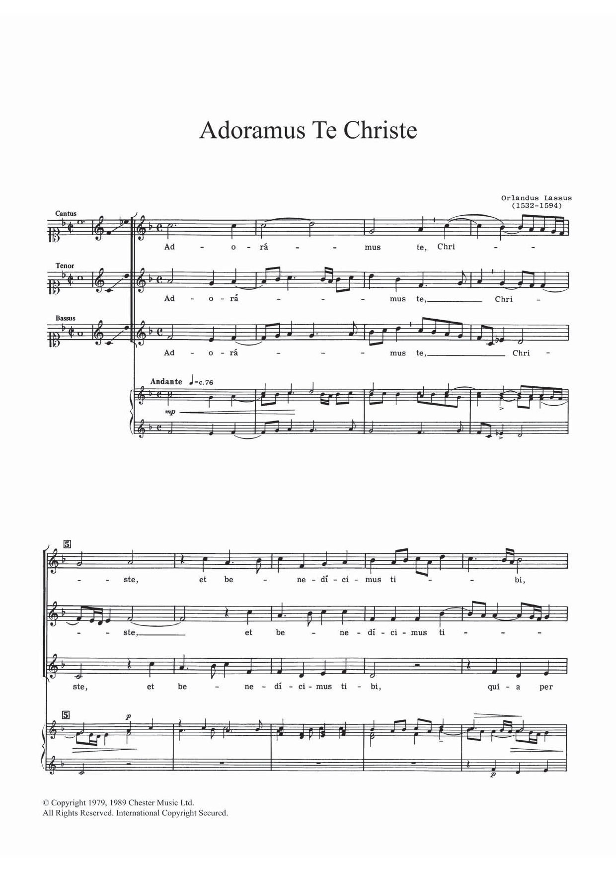 Download Orlandus Lassus Adoramus Te Christe Sheet Music and learn how to play STB PDF digital score in minutes