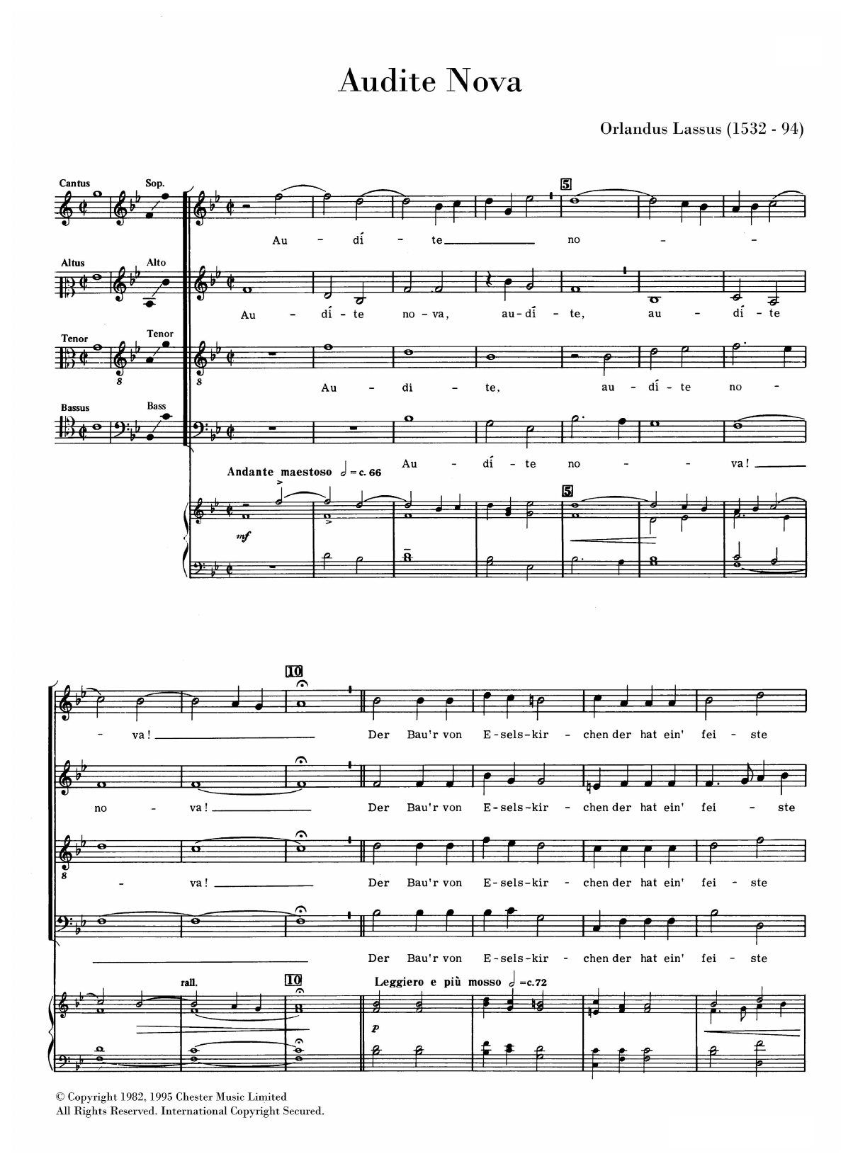 Download Orlandus Lassus Audite Nova Sheet Music and learn how to play SATB Choir PDF digital score in minutes