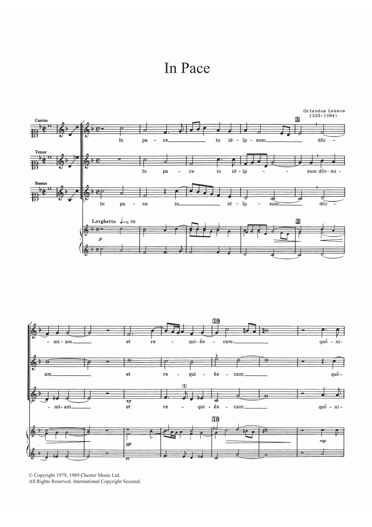 Download Orlandus Lassus In Pace Sheet Music and learn how to play STB PDF digital score in minutes