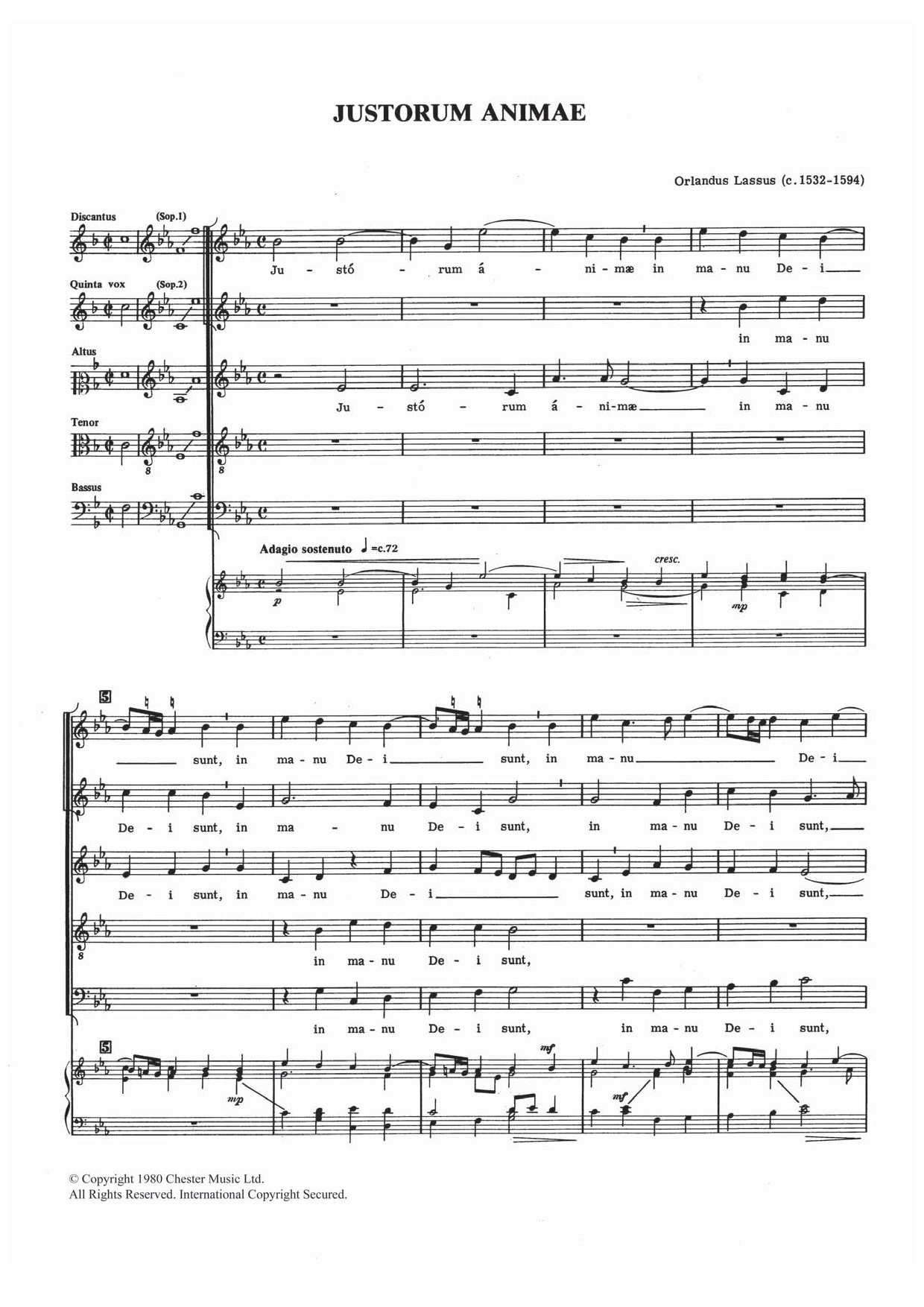 Download Orlandus Lassus Justorum Animae Sheet Music and learn how to play Choral SSATB PDF digital score in minutes