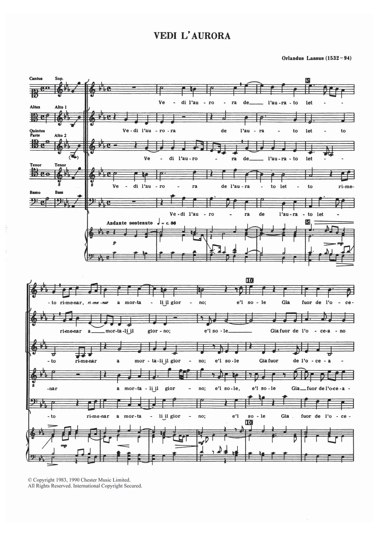 Download Orlandus Lassus Vedi L'aurora Sheet Music and learn how to play Choir PDF digital score in minutes