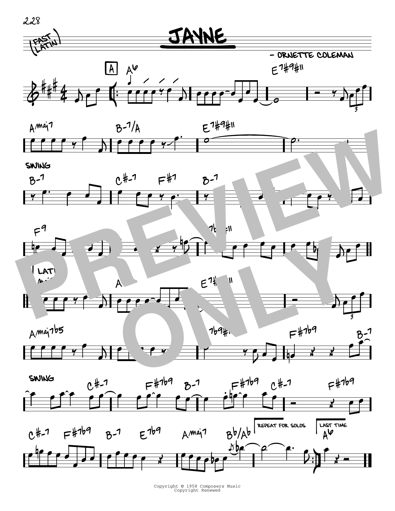 Download Ornette Coleman Jayne Sheet Music and learn how to play Real Book – Melody & Chords PDF digital score in minutes