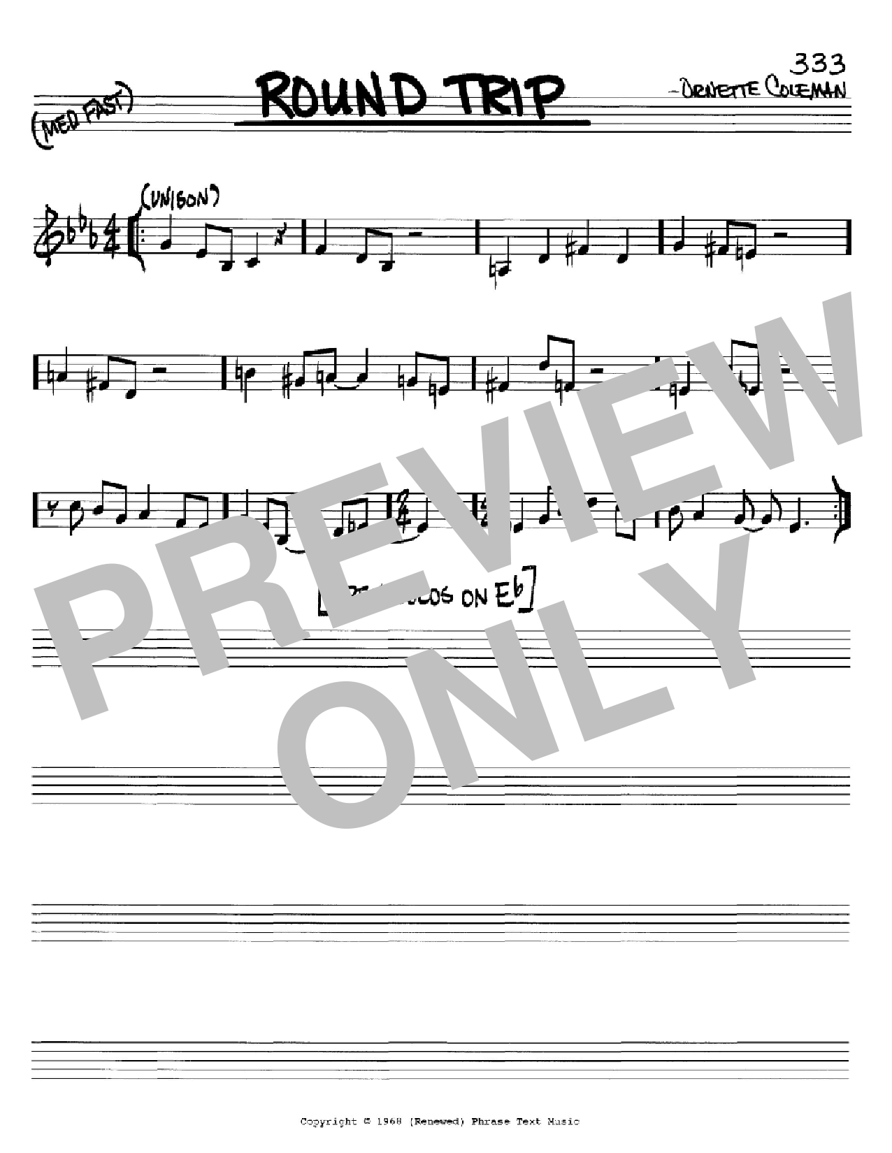 Download Ornette Coleman Round Trip Sheet Music and learn how to play Real Book - Melody & Chords - C Instruments PDF digital score in minutes