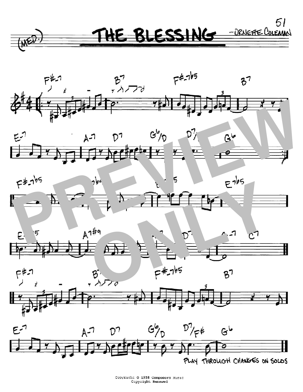 Download Ornette Coleman The Blessing Sheet Music and learn how to play Real Book - Melody & Chords - C Instruments PDF digital score in minutes