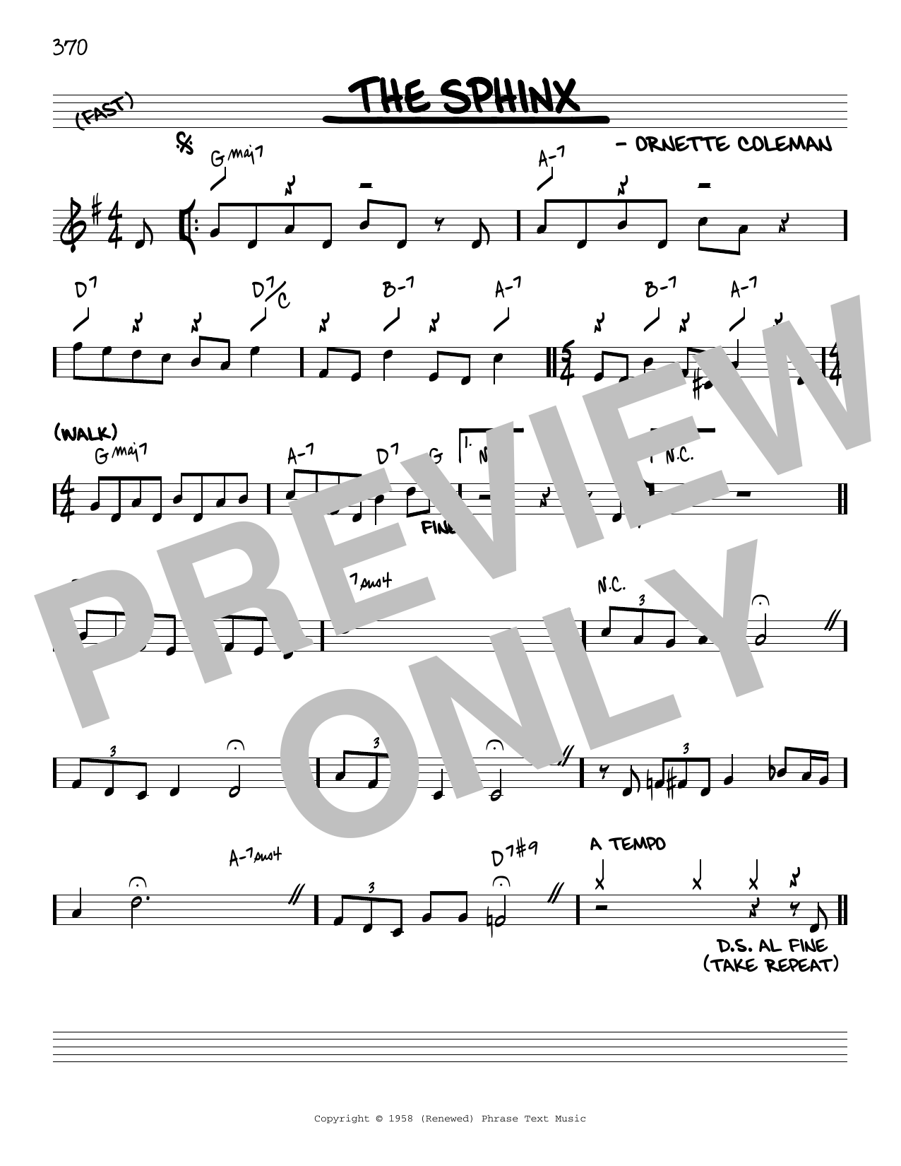 Download Ornette Coleman The Sphinx [Reharmonized version] (arr. Jack Grassel) Sheet Music and learn how to play Real Book – Melody & Chords PDF digital score in minutes