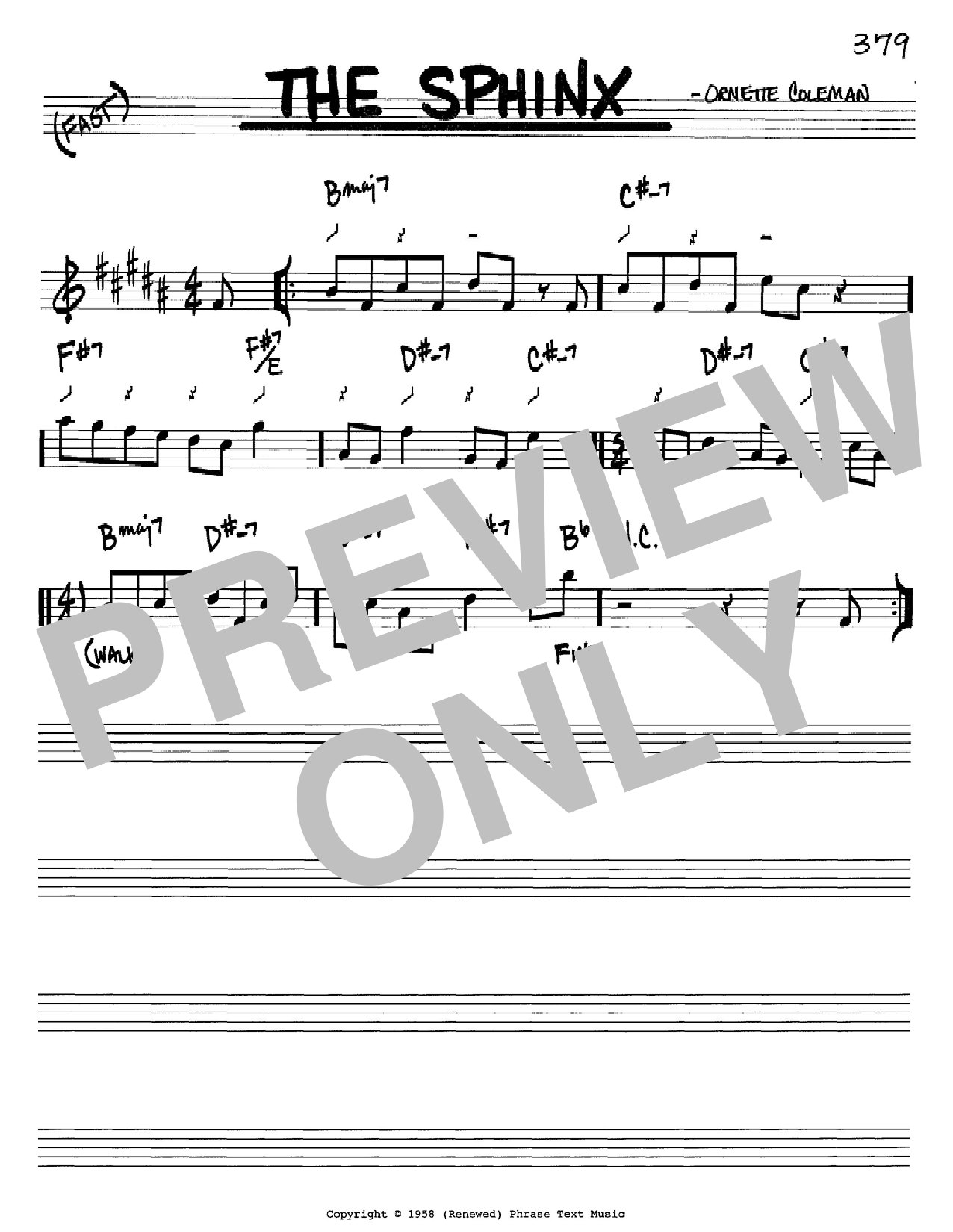 Download Ornette Coleman The Sphinx Sheet Music and learn how to play Real Book - Melody & Chords - Eb Instruments PDF digital score in minutes
