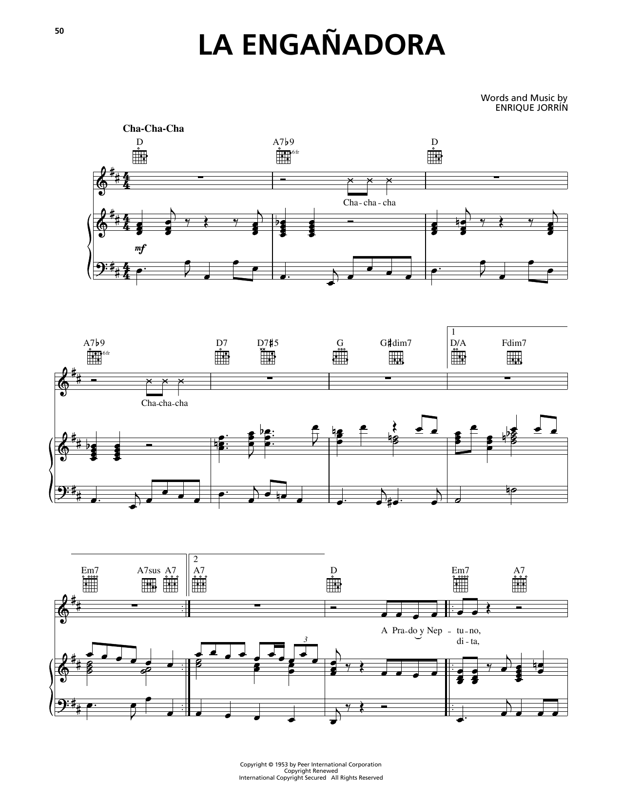Download Orquesta America La Engañadora Sheet Music and learn how to play Piano, Vocal & Guitar Chords (Right-Hand Melody) PDF digital score in minutes