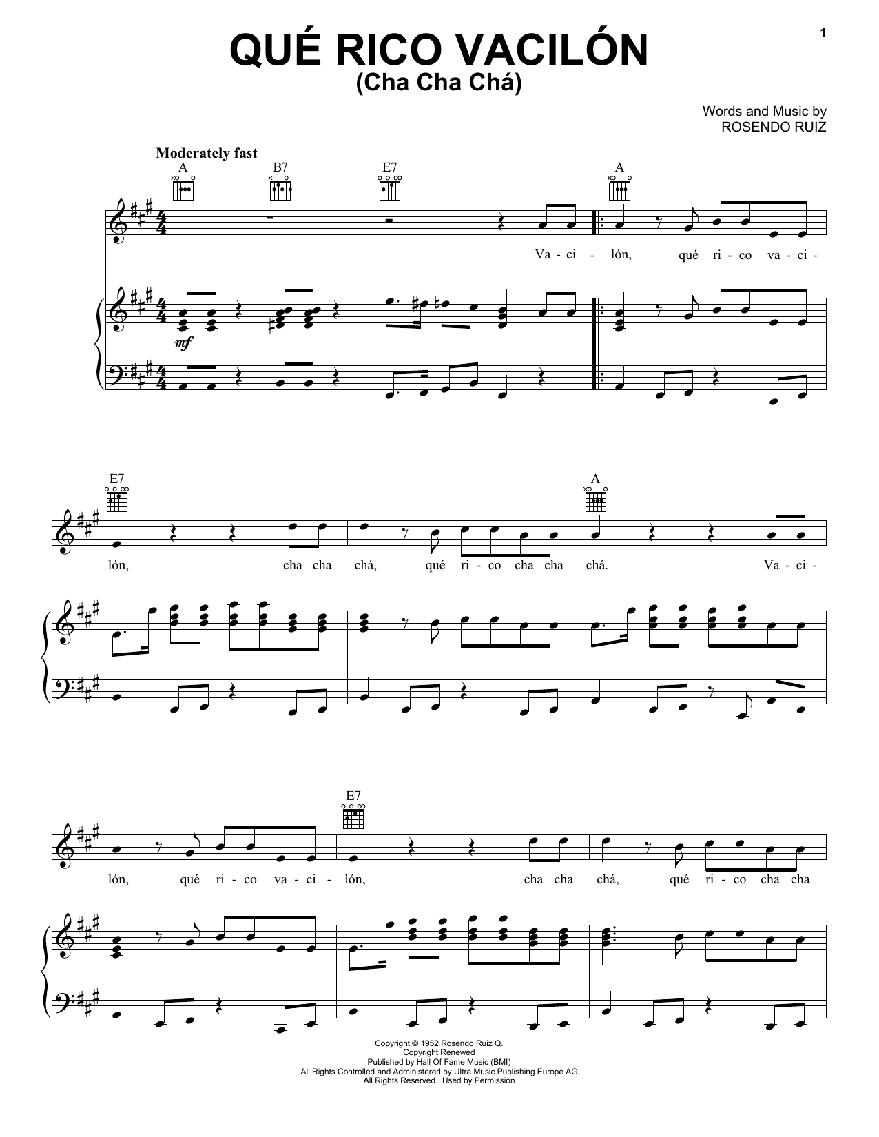 Download Orquesta Aragon Que Rico Vacilon (Cha Cha Cha) Sheet Music and learn how to play Piano, Vocal & Guitar Chords (Right-Hand Melody) PDF digital score in minutes