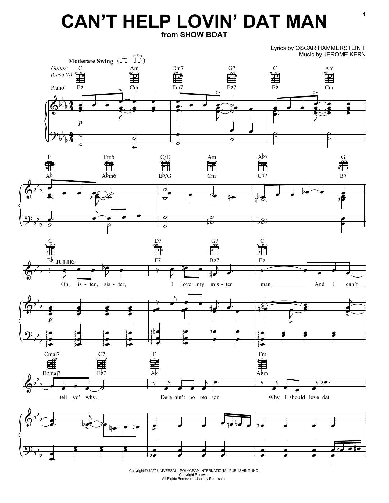 Download Oscar Hammerstein II Can't Help Lovin' Dat Man Sheet Music and learn how to play Vocal Pro + Piano/Guitar PDF digital score in minutes