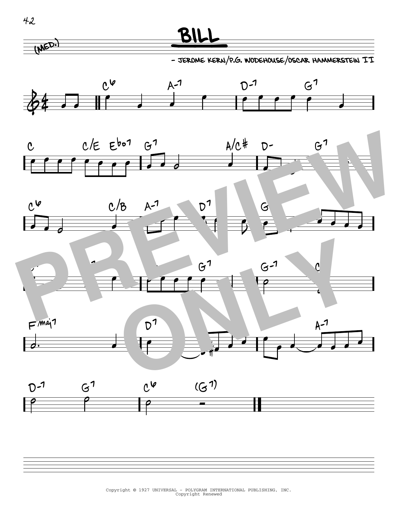 Download Oscar Hammerstein II & Jerome Kern Bill Sheet Music and learn how to play Real Book – Melody & Chords PDF digital score in minutes
