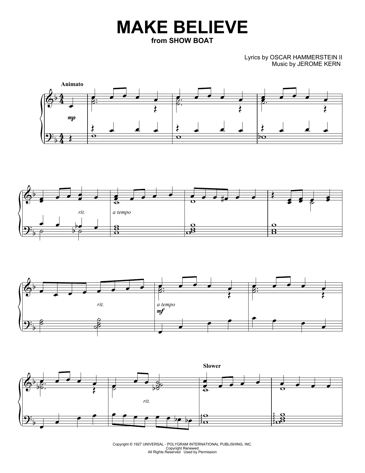 Download Oscar Hammerstein II & Jerome Kern Make Believe (from Show Boat) Sheet Music and learn how to play Piano Solo PDF digital score in minutes