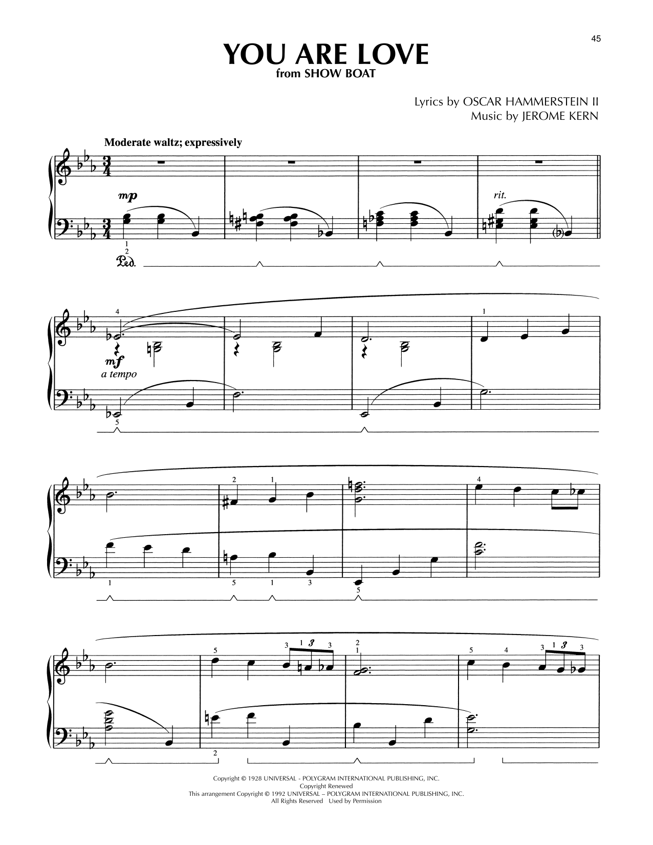 Download Oscar Hammerstein II & Jerome Kern You Are Love (from Show Boat) (arr. Lee Evans) Sheet Music and learn how to play Piano Solo PDF digital score in minutes