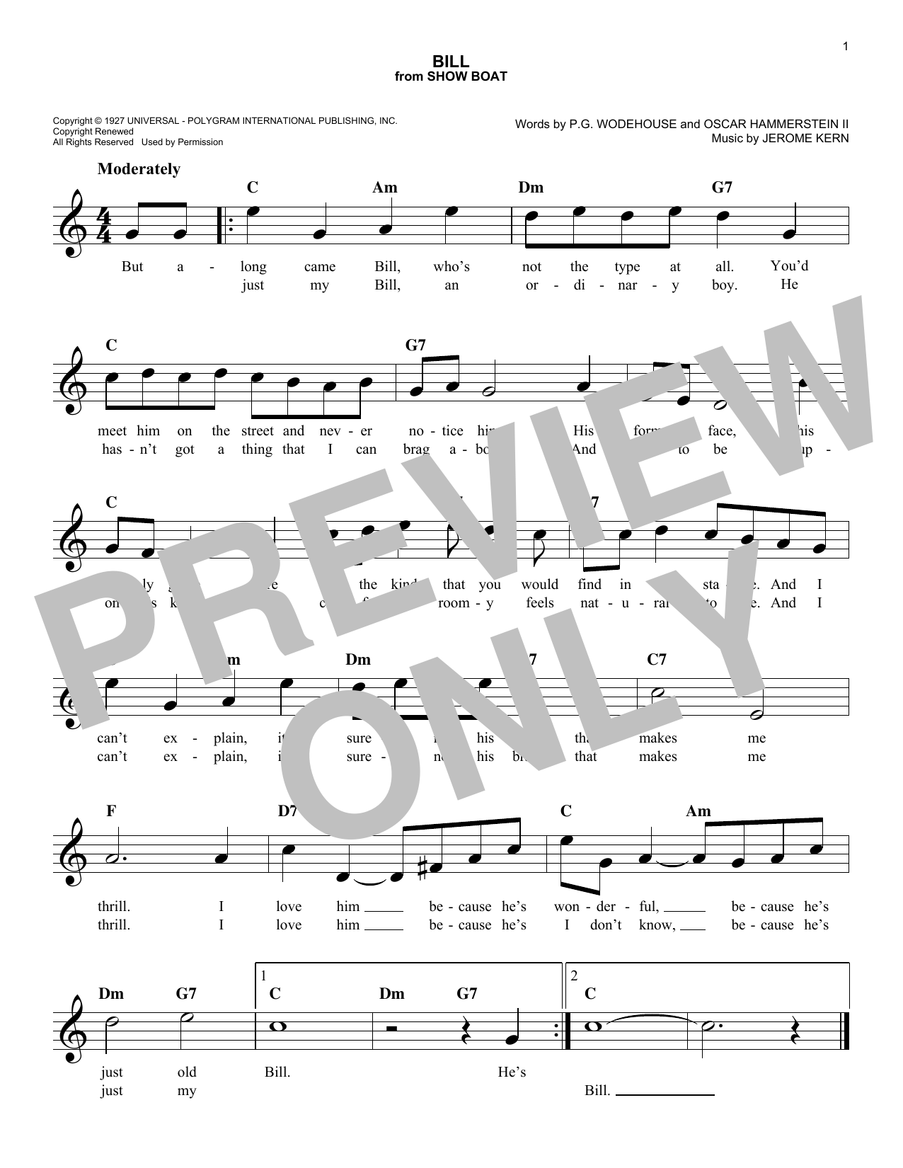 Download Oscar Hammerstein II Bill Sheet Music and learn how to play Easy Piano PDF digital score in minutes