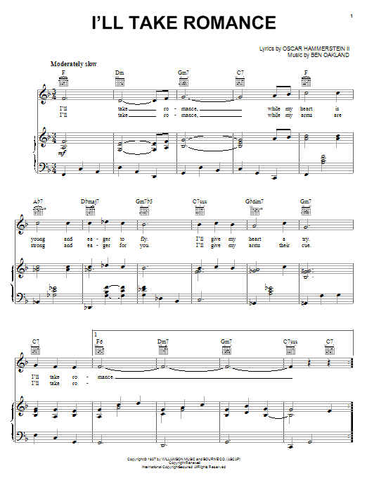 Download Ben Oakland I'll Take Romance Sheet Music and learn how to play Piano, Vocal & Guitar (Right-Hand Melody) PDF digital score in minutes