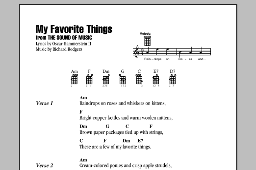 Download Rodgers & Hammerstein My Favorite Things Sheet Music and learn how to play Ukulele with strumming patterns PDF digital score in minutes