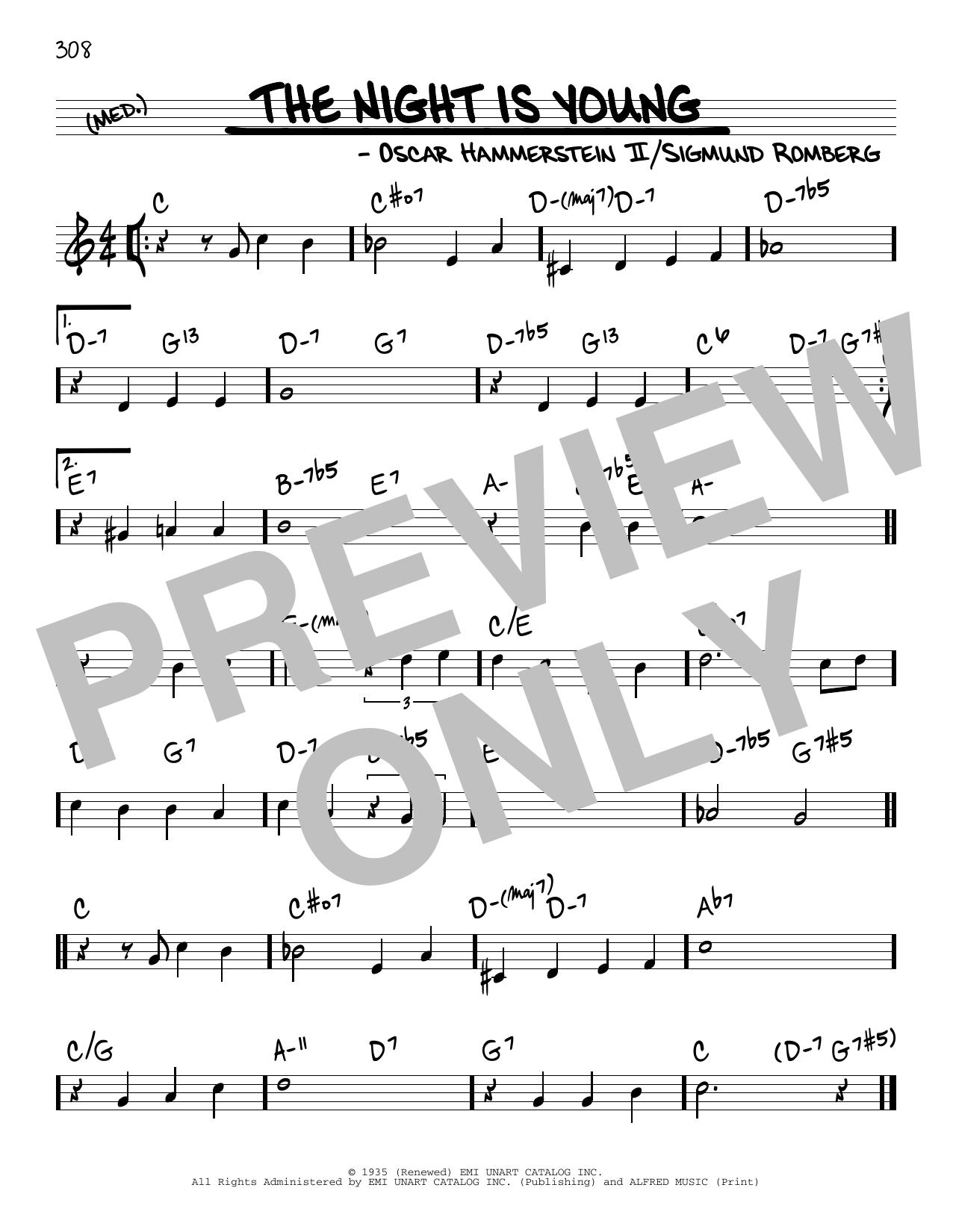 Download Oscar Hammerstein II The Night Is Young Sheet Music and learn how to play Real Book – Melody & Chords PDF digital score in minutes