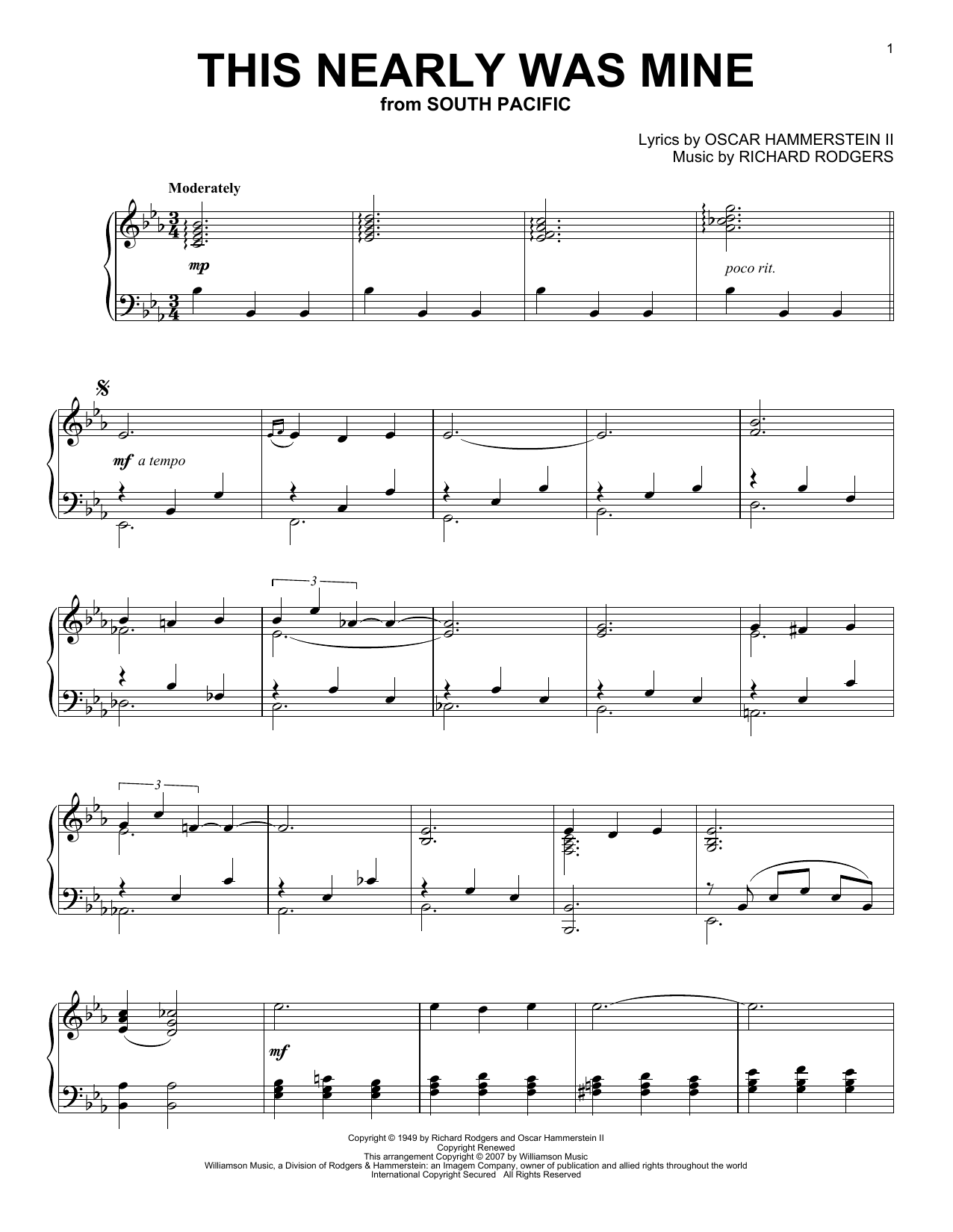 Download Oscar Hammerstein II This Nearly Was Mine Sheet Music and learn how to play Piano PDF digital score in minutes