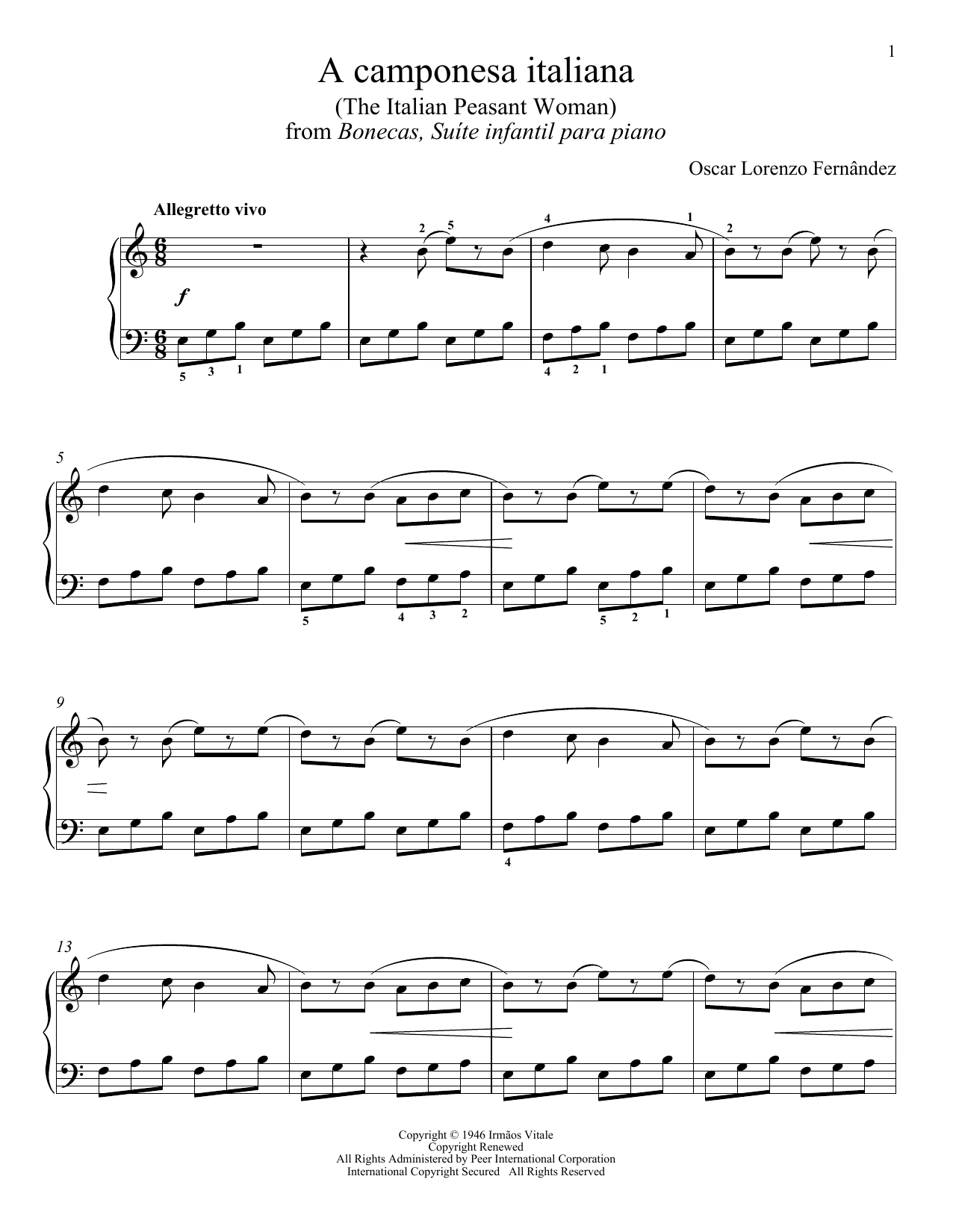 Download Oscar Lorenzo Fernandez A Camponesa Italiana Sheet Music and learn how to play Piano Solo PDF digital score in minutes