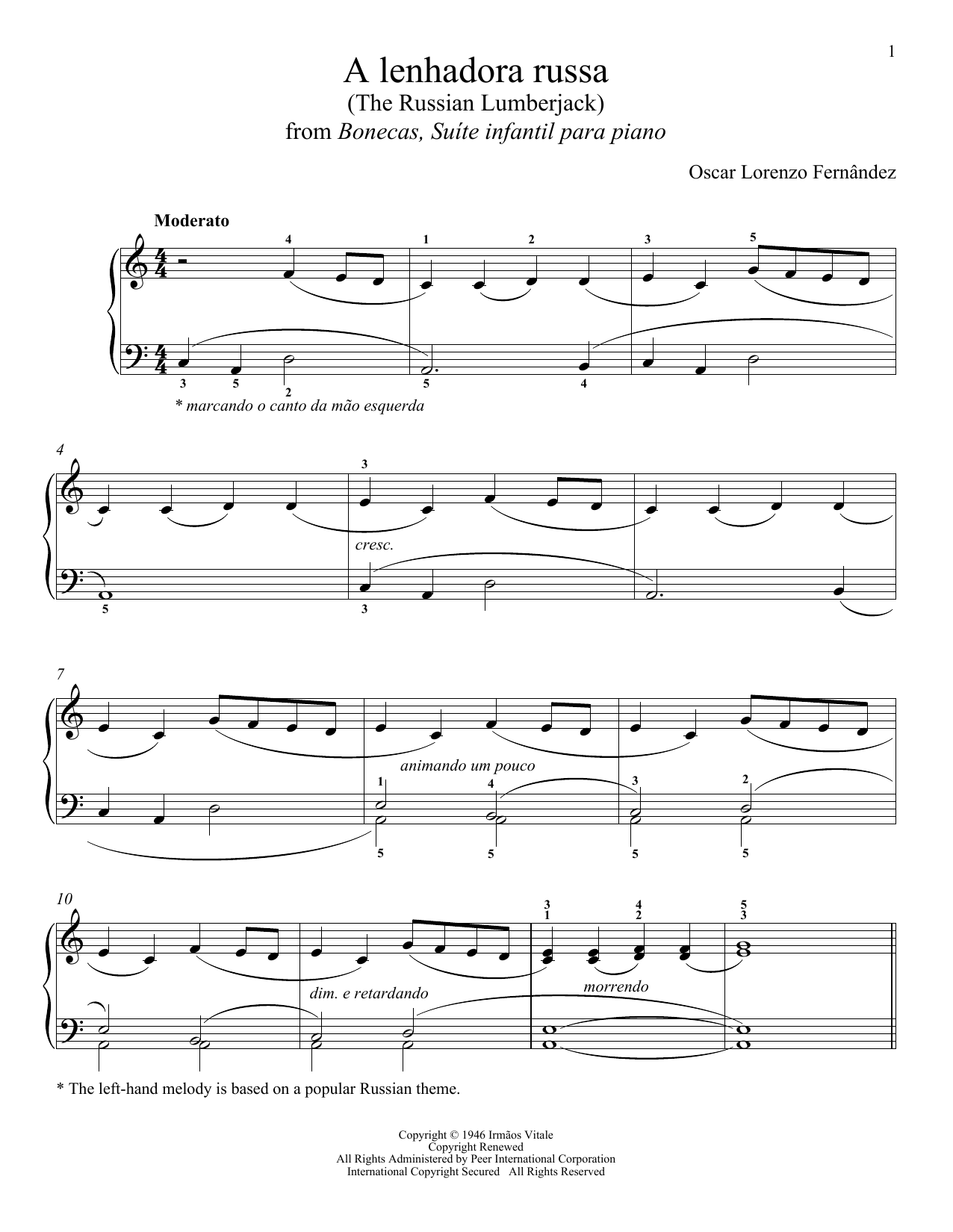 Download Oscar Lorenzo Fernandez A Lenhadora Russa Sheet Music and learn how to play Piano Solo PDF digital score in minutes