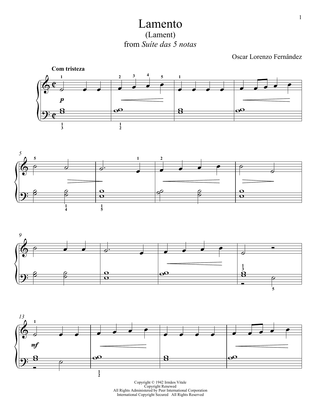 Download OSCAR LORENZO FERNANDEZ Lamento Sheet Music and learn how to play Piano Solo PDF digital score in minutes