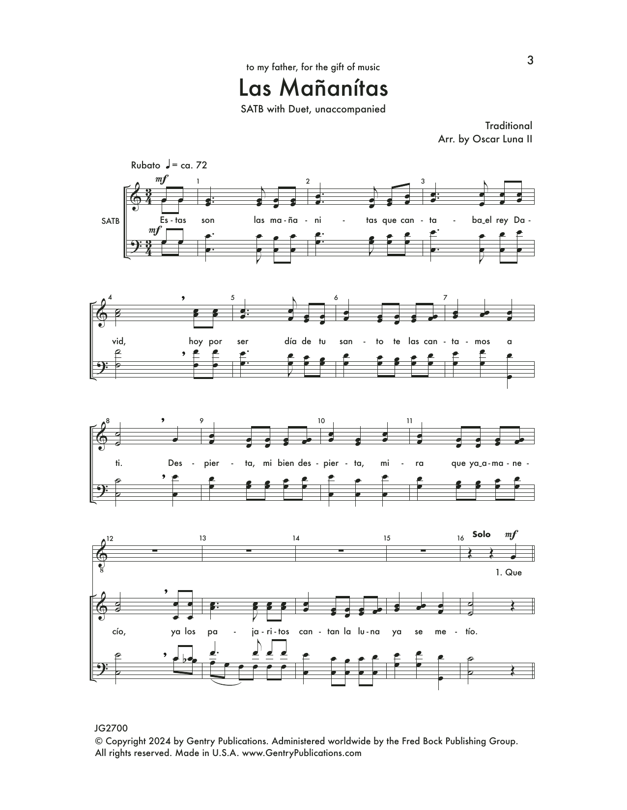 Download Oscar Luna Las Mañanitas Sheet Music and learn how to play SATB Choir PDF digital score in minutes