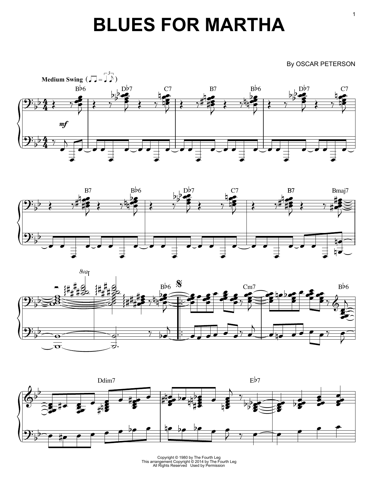 Download Oscar Peterson Blues For Martha Sheet Music and learn how to play Real Book – Melody & Chords PDF digital score in minutes