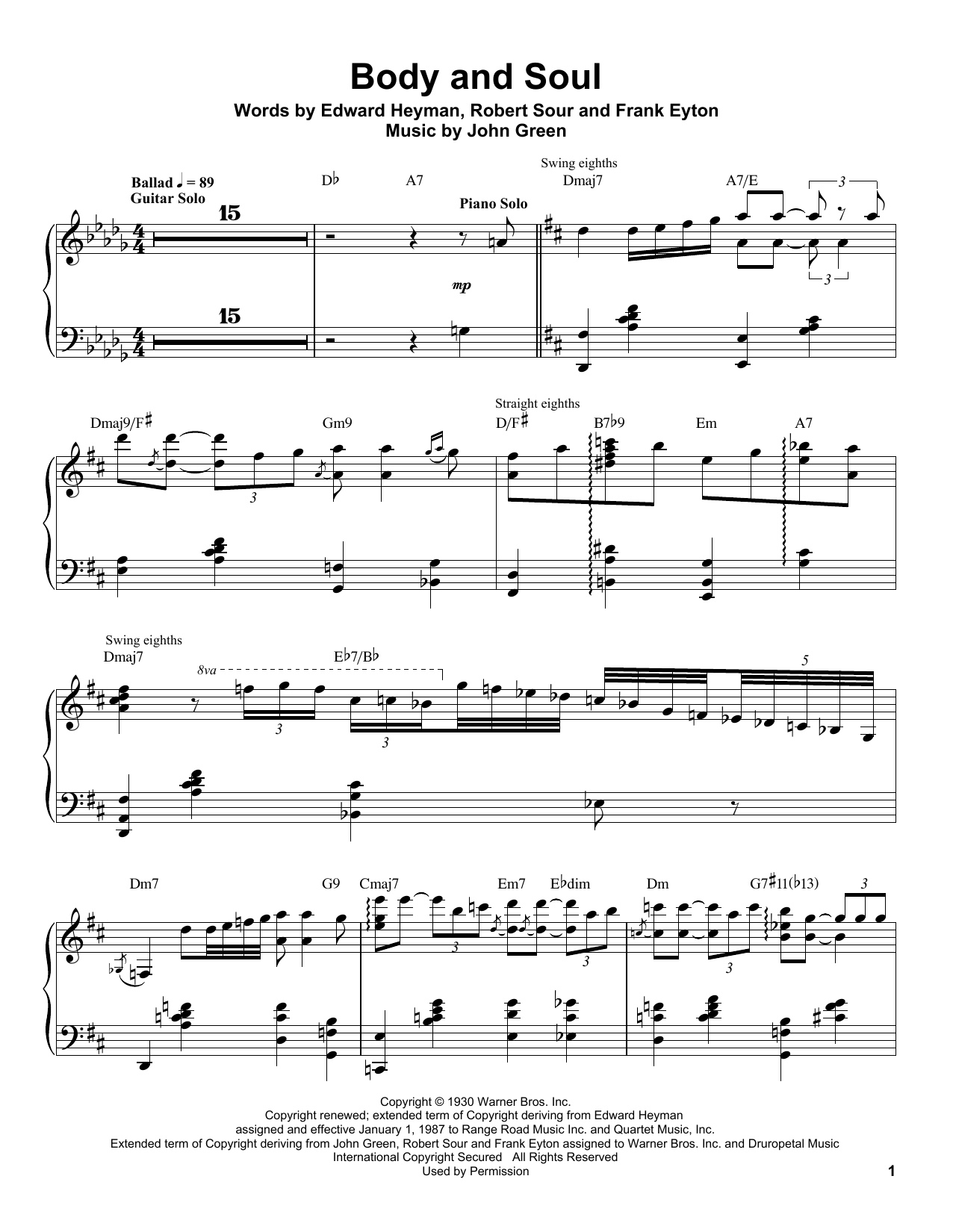 Download Oscar Peterson Body And Soul Sheet Music and learn how to play Piano Transcription PDF digital score in minutes