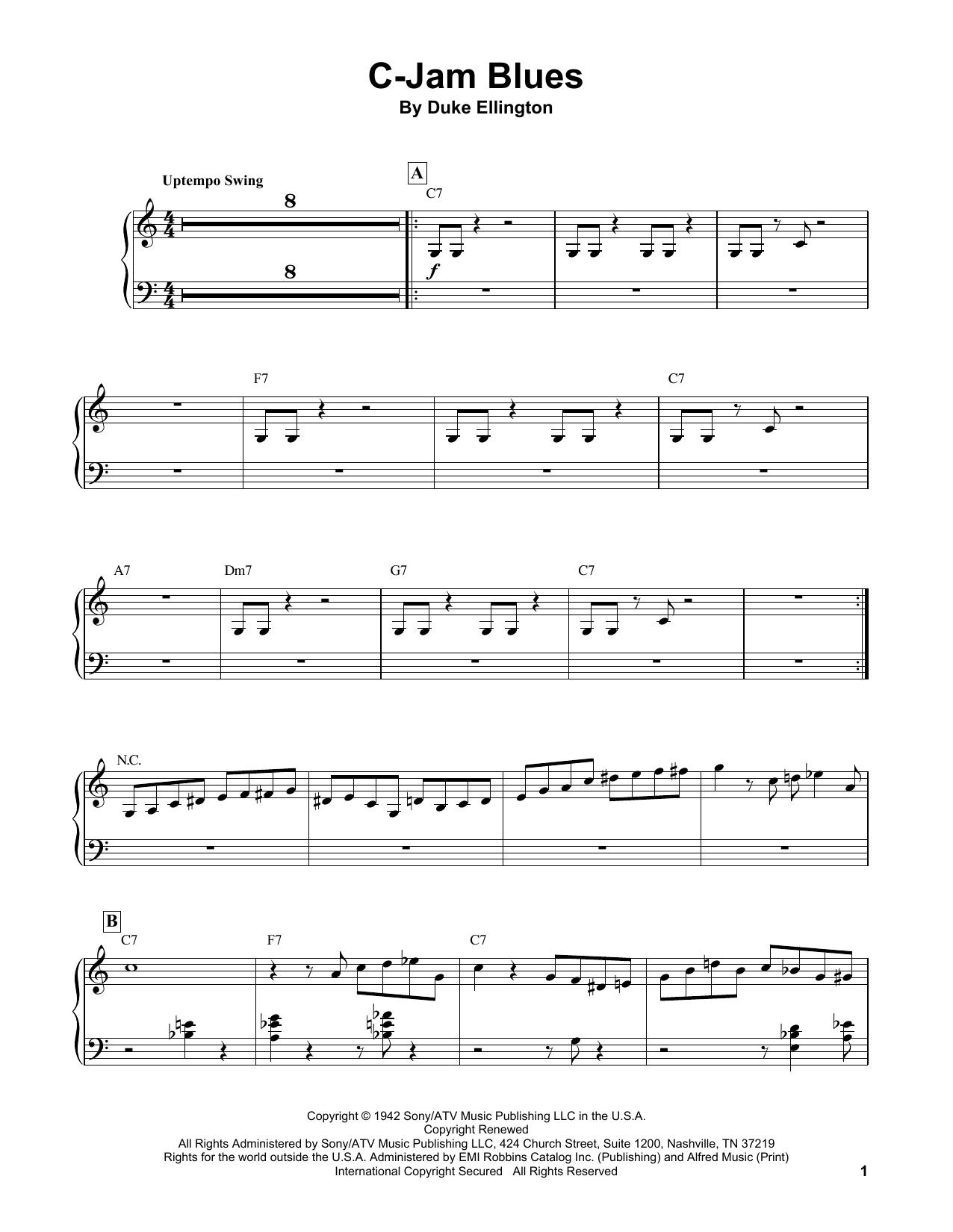 Download Oscar Peterson C-Jam Blues Sheet Music and learn how to play ARTPNO PDF digital score in minutes