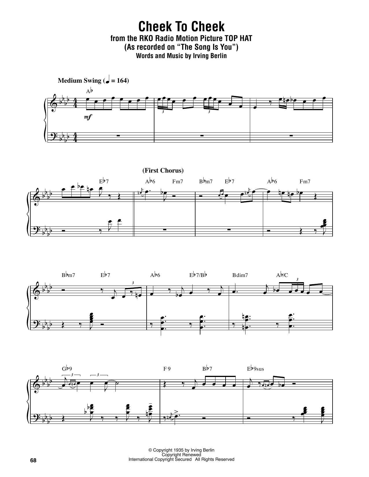 Download Oscar Peterson Cheek To Cheek Sheet Music and learn how to play Piano Transcription PDF digital score in minutes