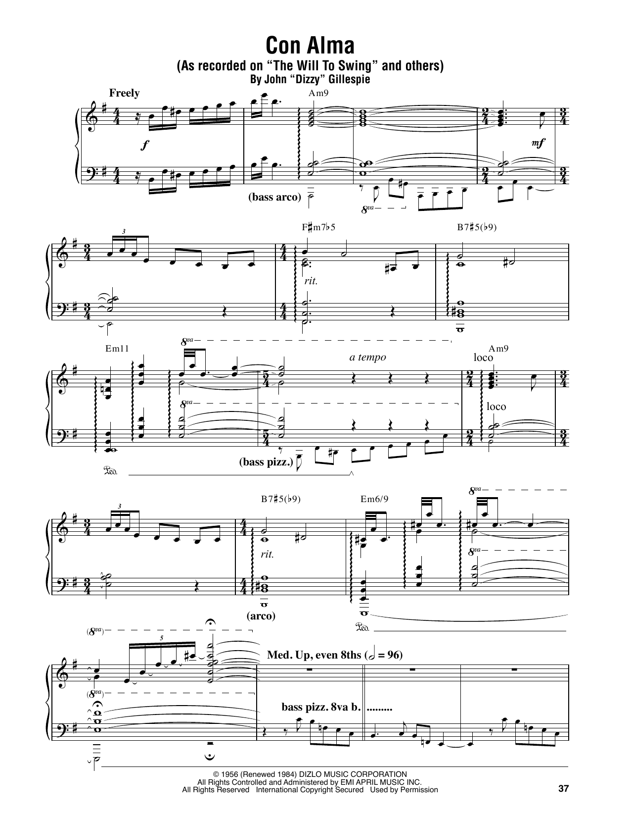 Download Oscar Peterson Con Alma Sheet Music and learn how to play Piano Transcription PDF digital score in minutes