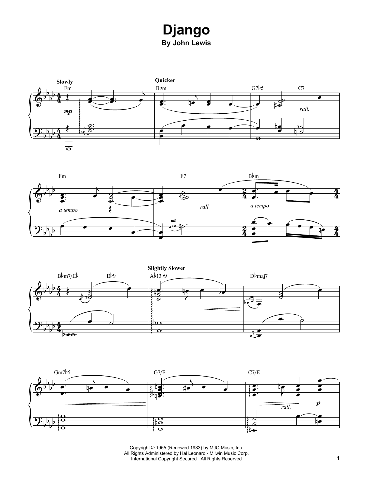 Download Oscar Peterson Django Sheet Music and learn how to play Piano Transcription PDF digital score in minutes