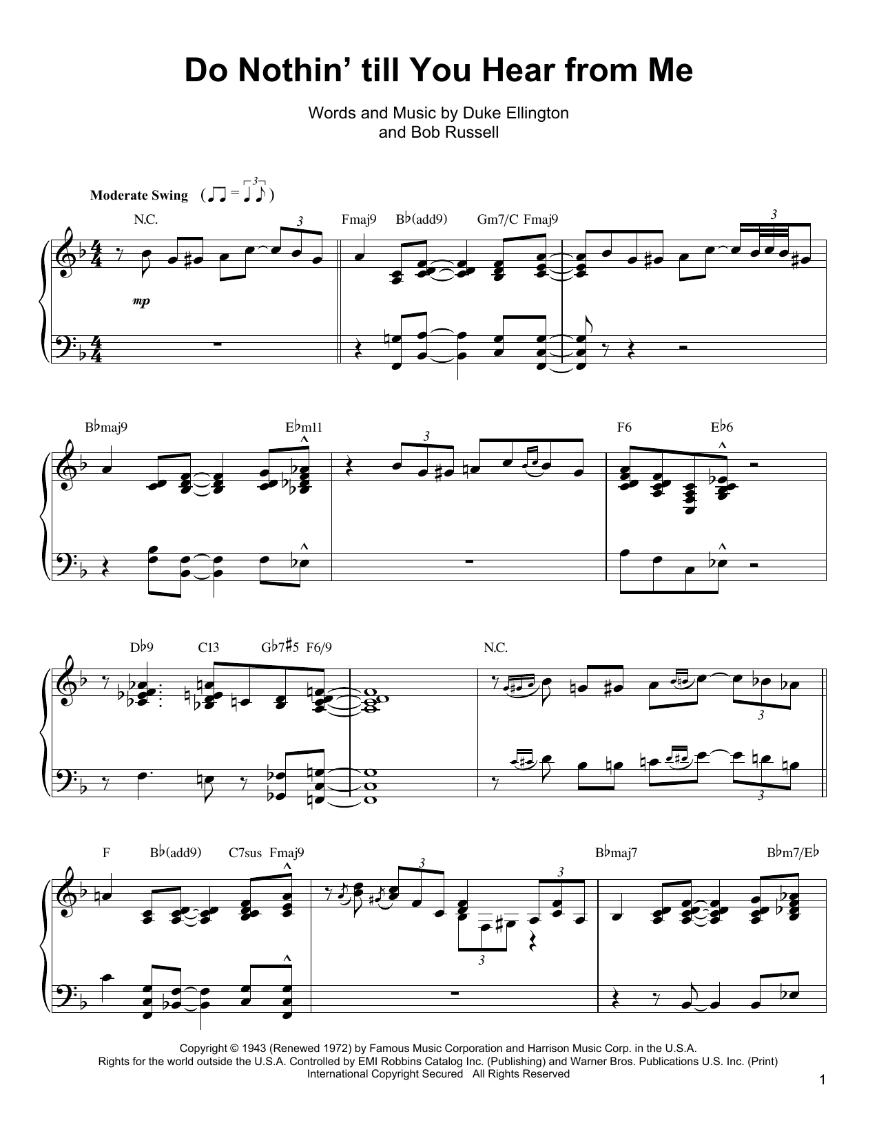 Download Oscar Peterson Do Nothin' Till You Hear From Me Sheet Music and learn how to play Piano Transcription PDF digital score in minutes