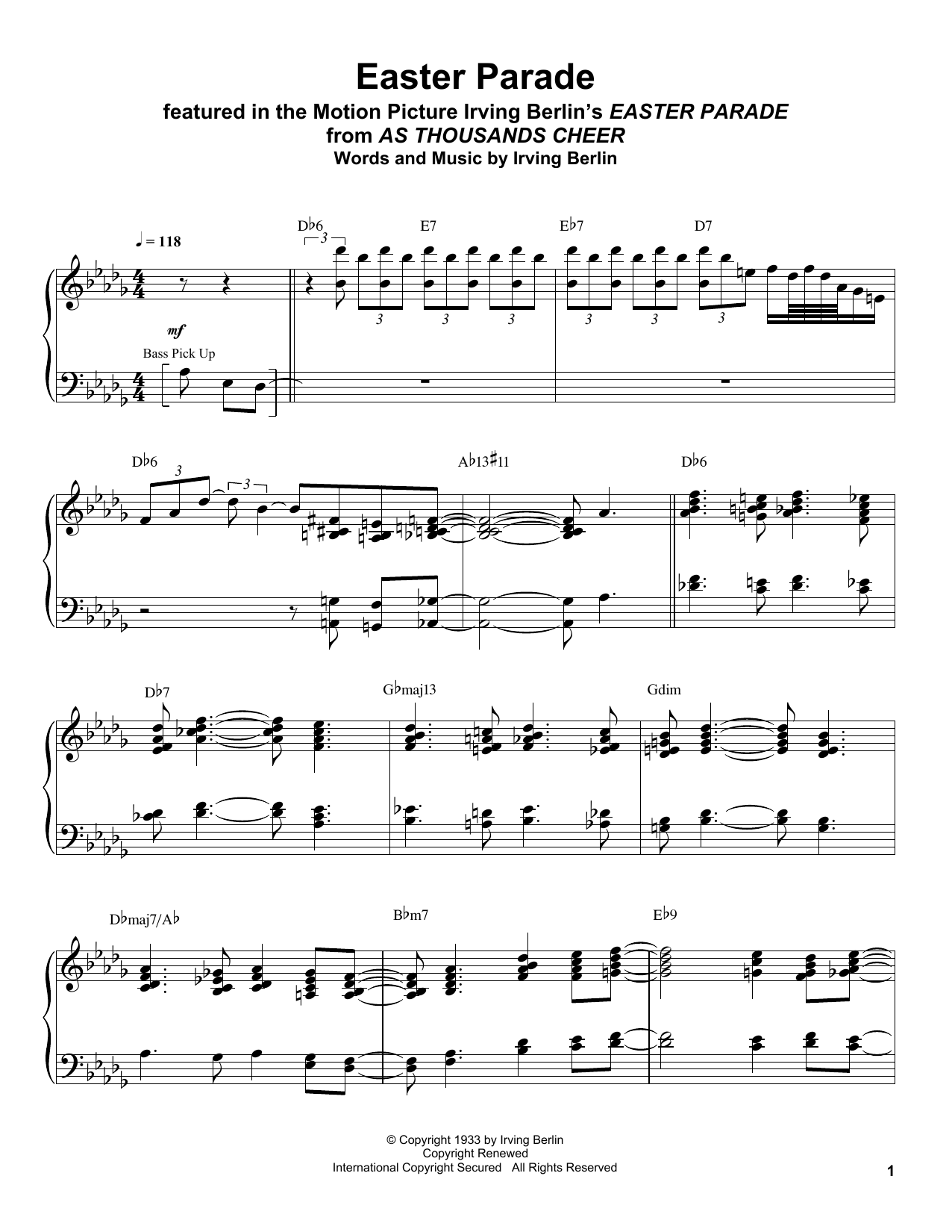 Download Oscar Peterson Easter Parade Sheet Music and learn how to play Piano Transcription PDF digital score in minutes