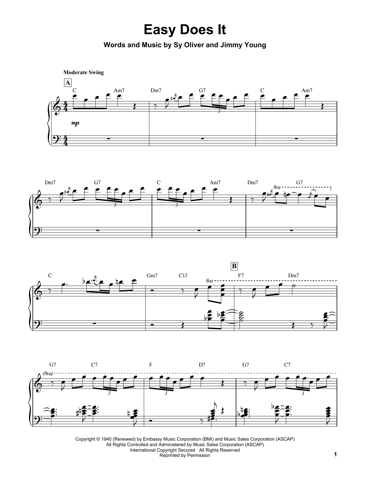 Download Oscar Peterson Easy Does It Sheet Music and learn how to play Piano Transcription PDF digital score in minutes