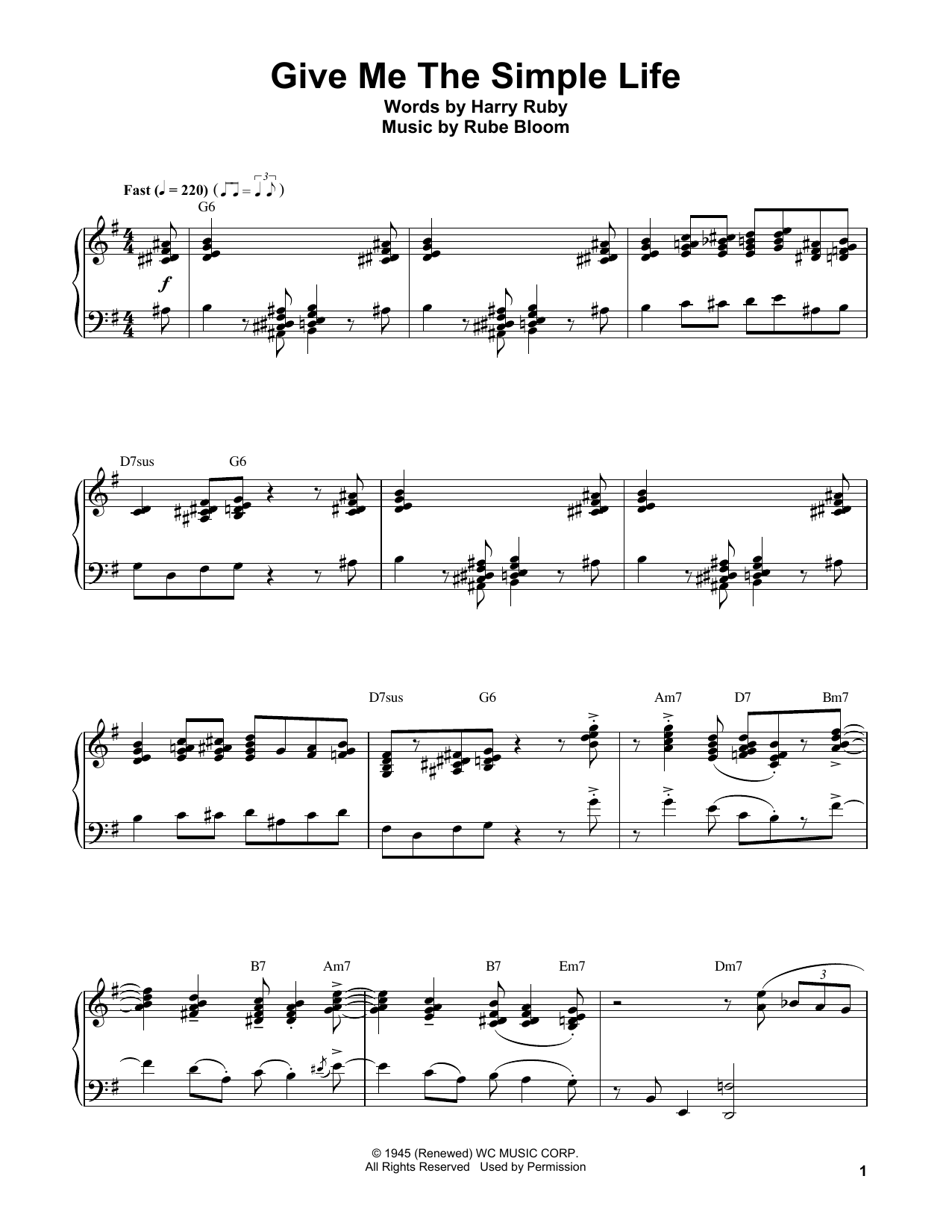 Download Oscar Peterson Give Me The Simple Life Sheet Music and learn how to play Piano Transcription PDF digital score in minutes
