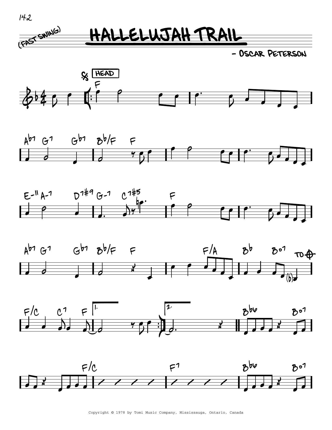 Download Oscar Peterson Hallelujah Trail Sheet Music and learn how to play Real Book – Melody & Chords PDF digital score in minutes