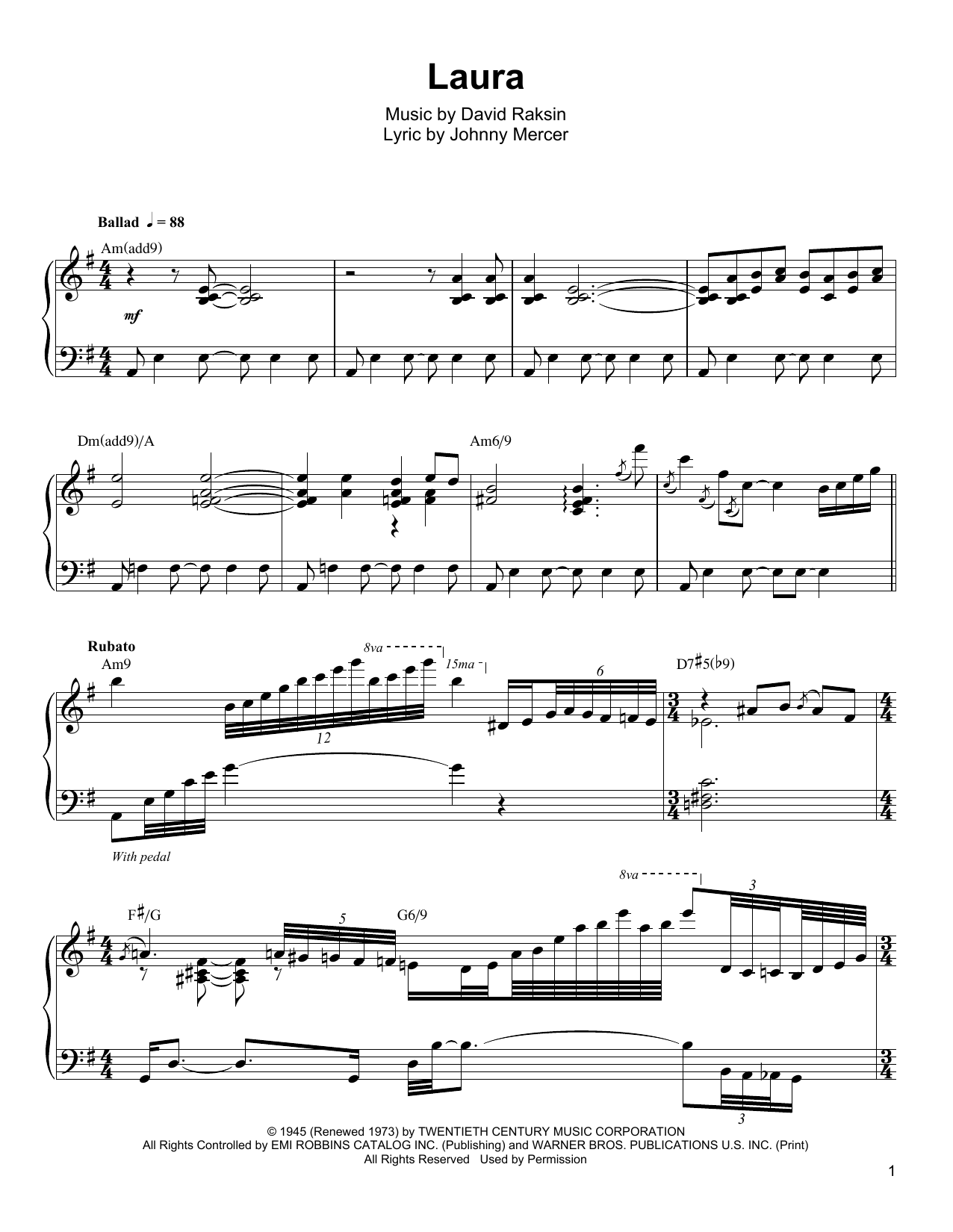 Download Oscar Peterson Laura Sheet Music and learn how to play Piano Transcription PDF digital score in minutes