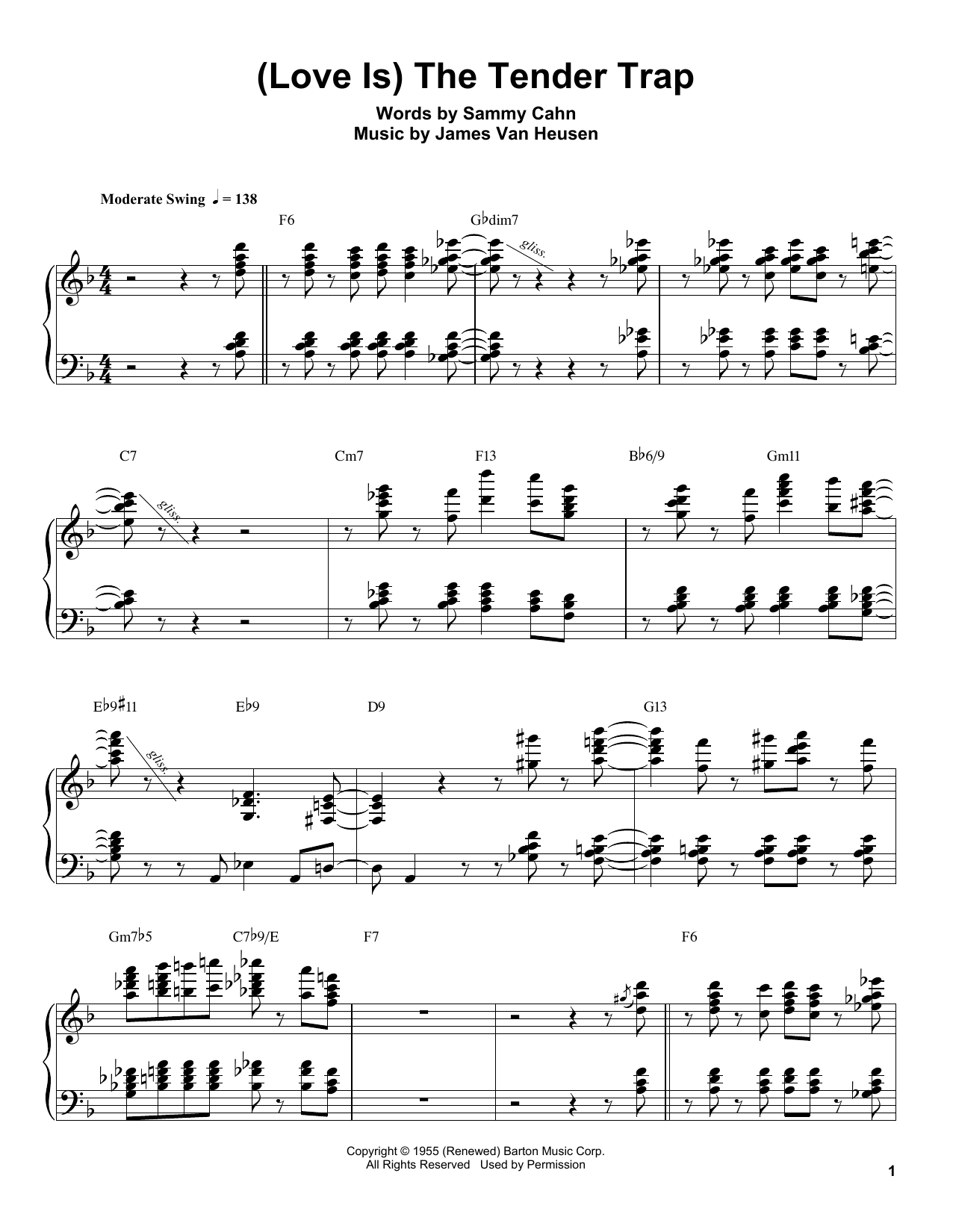 Download Oscar Peterson (Love Is) The Tender Trap Sheet Music and learn how to play Piano Transcription PDF digital score in minutes